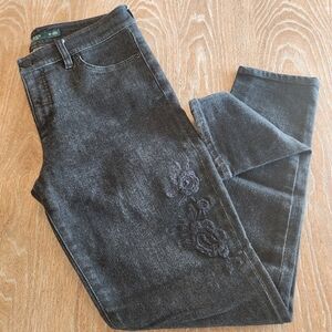 LAUREN RALPH LAUREN Black Embroidered Premier Skinny Jeans  Size 8P